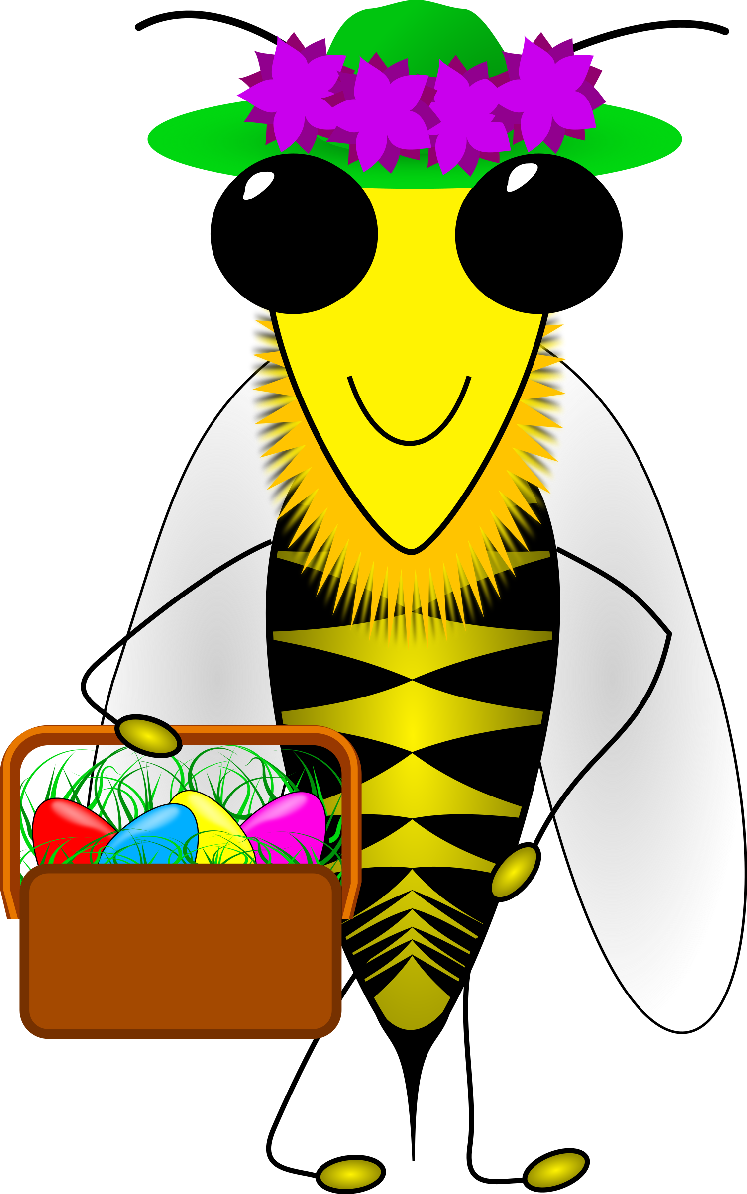 Bee Clipart Easter - Happy Easter Bumble Bee With A Basket (1501x2400)