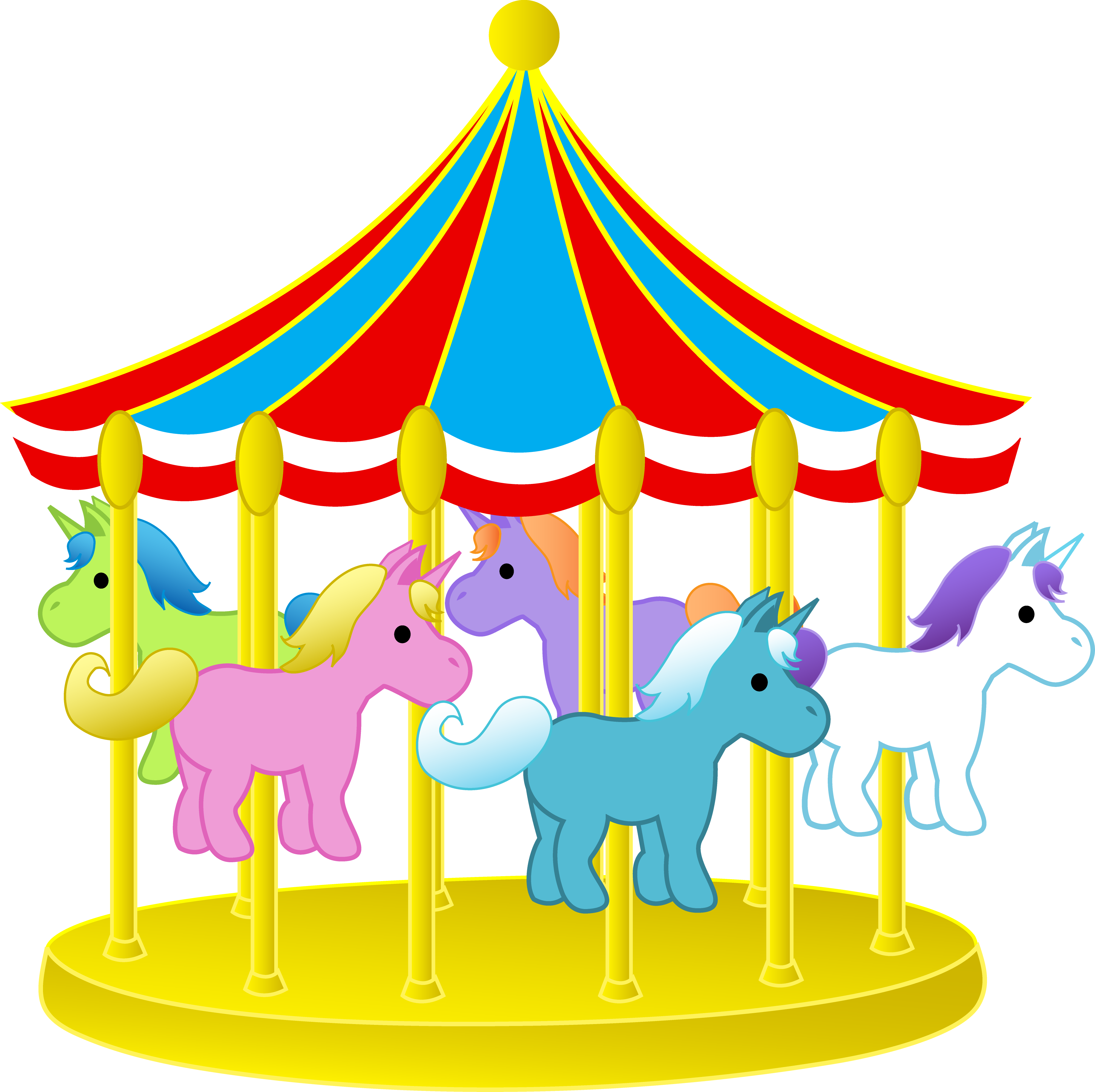 Cute Carnival Carousel With Ponies - Carousel Clipart (3999x3987)