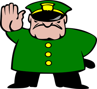 Police Man Stop Strict Stick Angry Hat Gre - Stop Clipart (370x340)