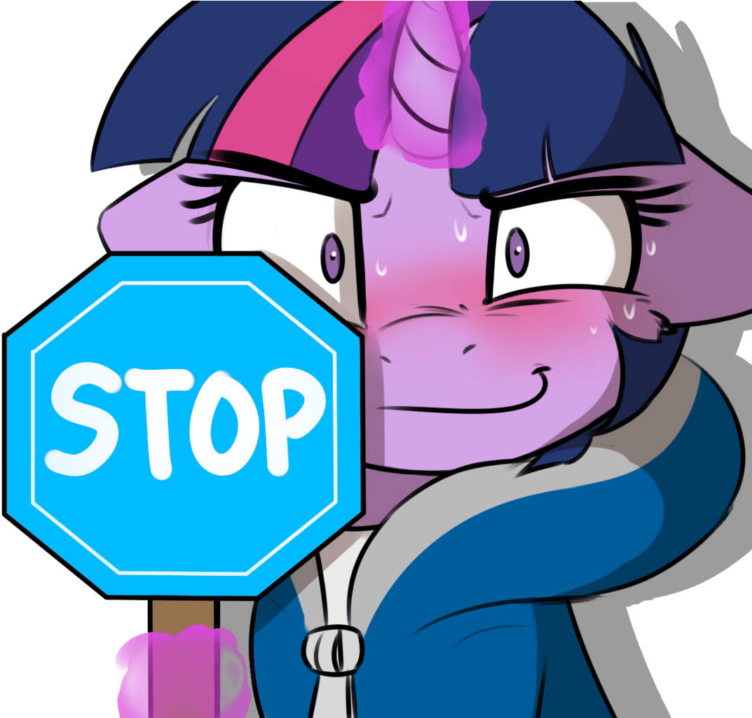 Captainpudgemuffin, Blushing, Clothes, Edit, Floppy - Twilight Sparkle Stop Sign (1079x1024)