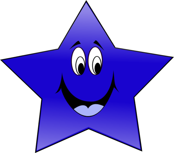 Free Smiley Face Star Clipart Image - Blue Star With Face (600x528)