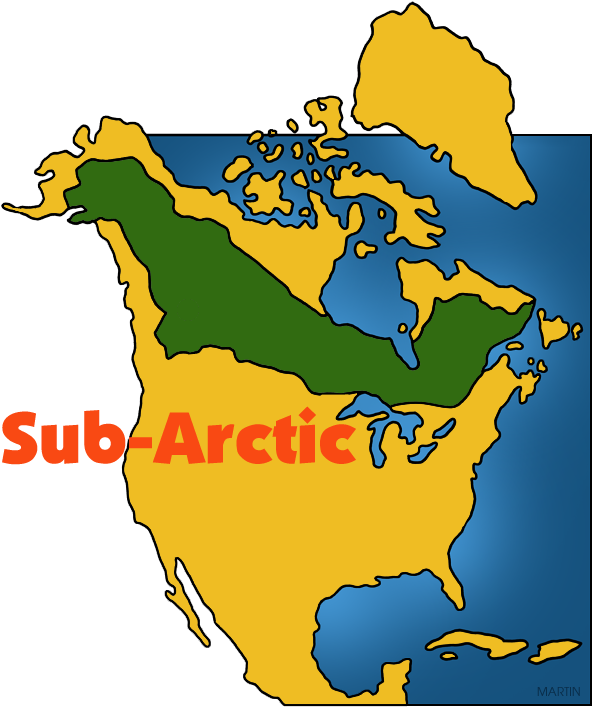 Native Americans Clip Art By Phillip Martin, Sub Arctic - Subarctic Map (612x756)