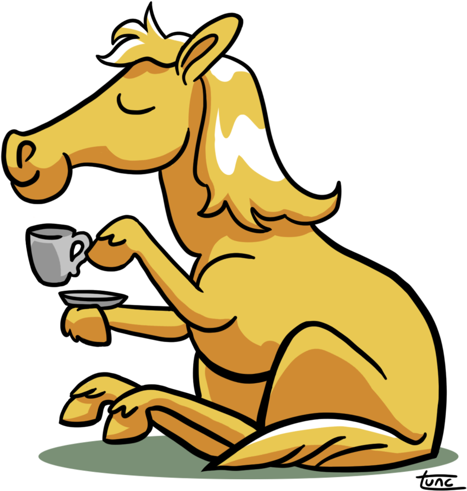 Horse Drinking Tea By Kittyninjafish - Horse Drinking Coffee Cartoon (1024x1024)