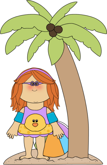 Palm Tree Clipart Summer - Girl Is Under The Tree (356x550)