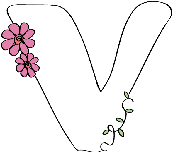 Flor - V - Letra V Con Flor (600x545)
