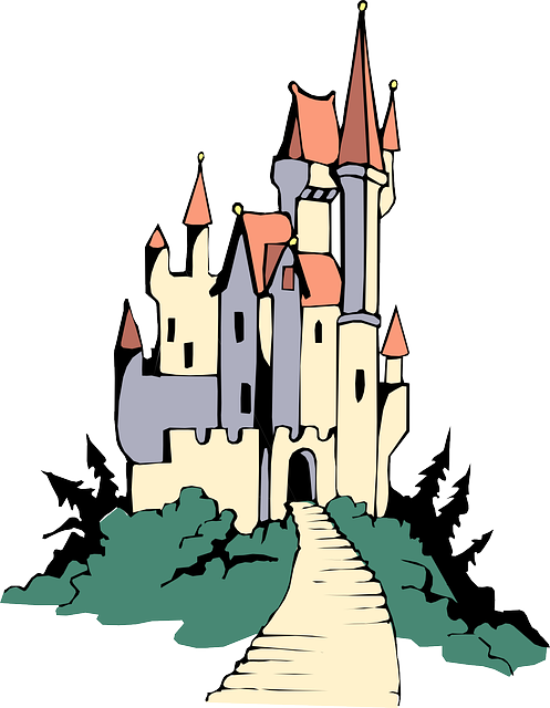 Fairytale Castle, Royal, Path, Towers, Fairytale - Castle On Hill Cartoon (559x720)