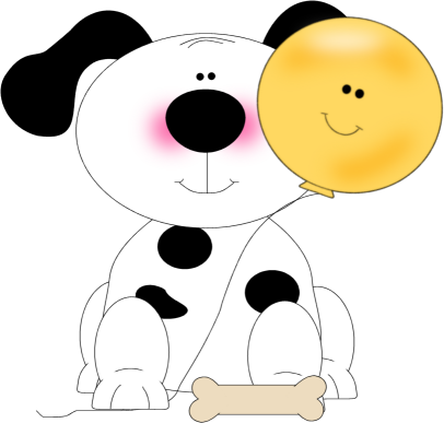 Spotted Dog With A Balloon - Free Birthday Dog Clipart (406x387)