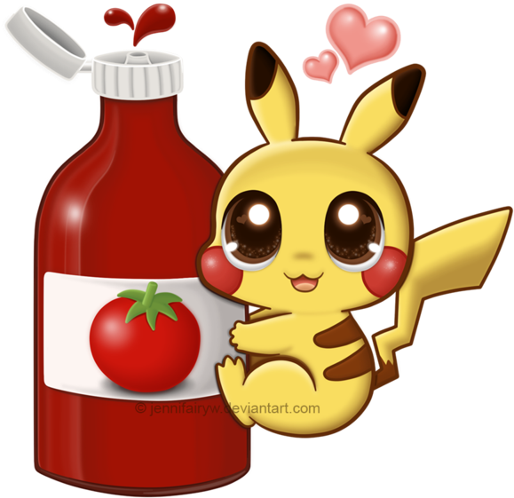 Pikachu's Ketchup By Jennifairyw On Deviantart - Cute Pikachu With Ketchup (600x570)