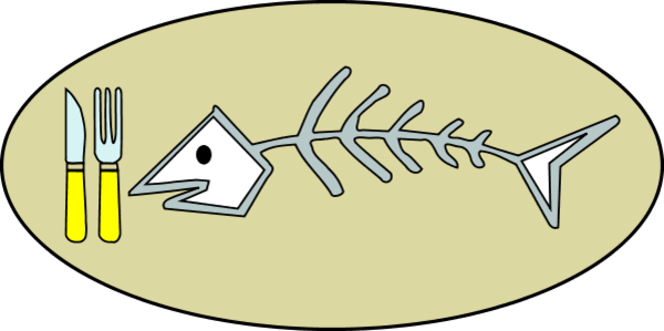 Fish Bones On Plate Clipart - Fish Bone With Clip Art Black And White (600x299)