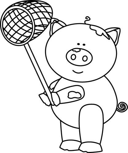 Clipart Sweet Looking Pig Clipart Black And White With - Black N White Pig (417x500)