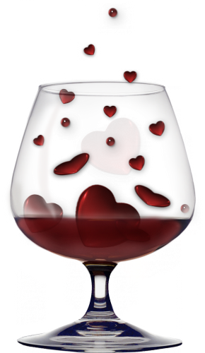 Verre De Vin Rouge Et Petits Coeurs - Love (290x500)