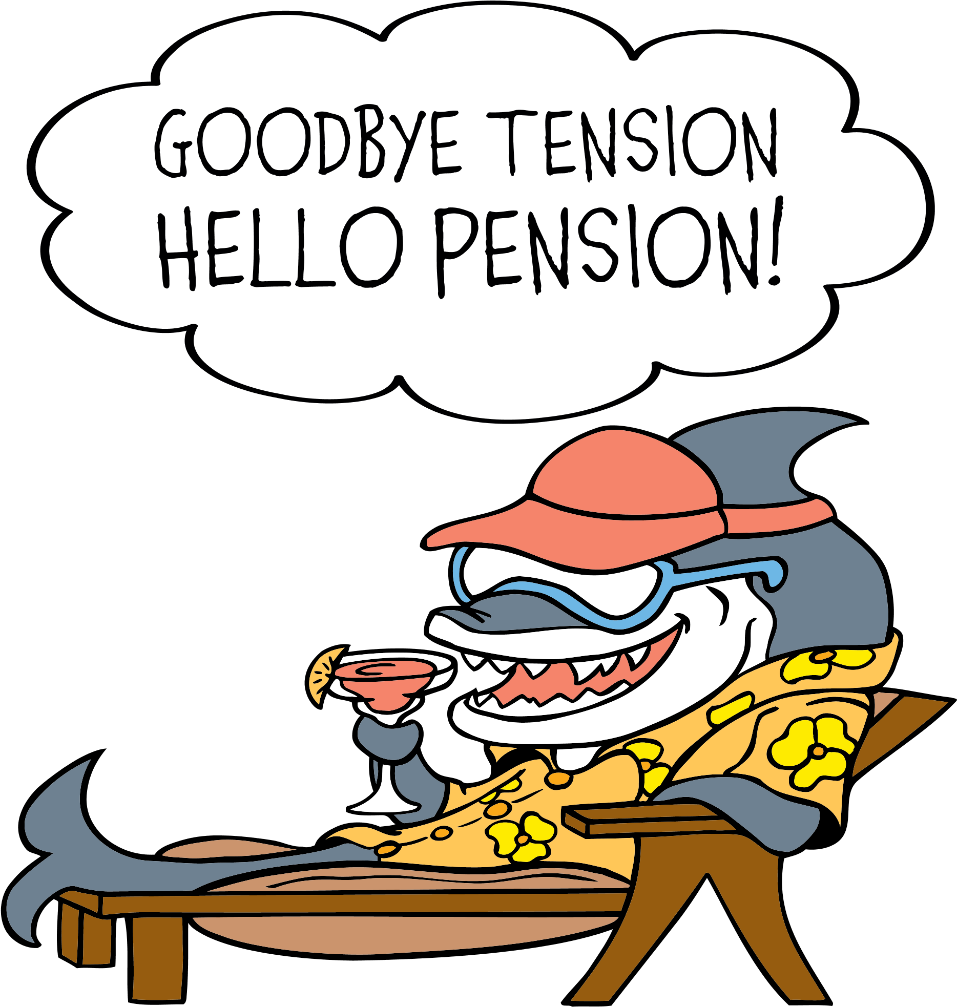 Funny Retirement Clipart - Goodbye Tension Hello Pension Retirement Postcards (2000x2000)
