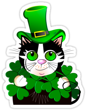 Feline Clipart St Patricks Day Pencil And In Color - St Patrick's Day Cat Clip Art (375x360)