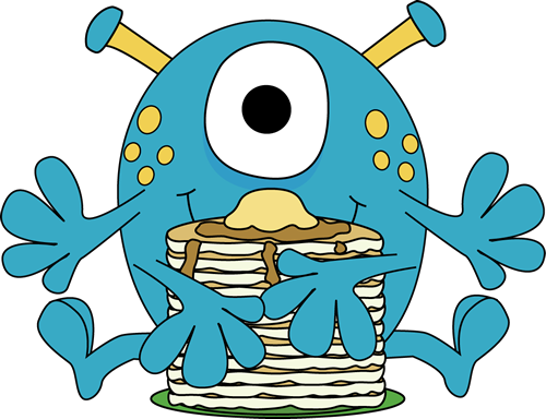 Monster Eating Pancakes Clip Art - Monster Clipart (500x384)