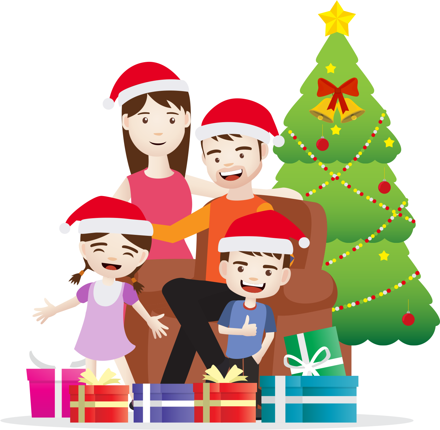 圣诞家庭插画 - Familia Feliz En Navidad Png (2000x2000)