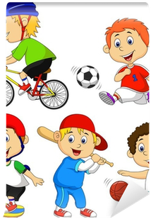 Fototapeta Funny Chlapec Kreslená Postavička Dělá Sport - Cartoon Sports Kid (400x400)