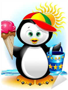 Sticker Ice Cream Cartoon Penguin Pingouin Plage Et - Penguin Cartoon (400x400)