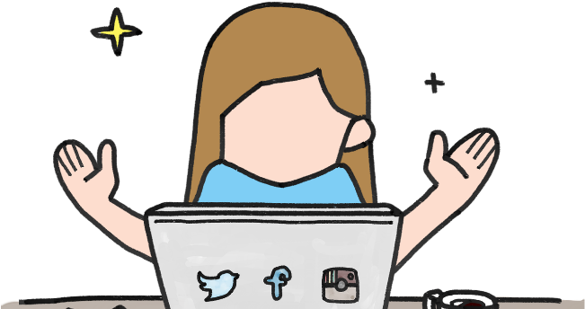 A Girl Praying To Social Media On Her Laptop - Social Media Girl Cartoon (650x350)