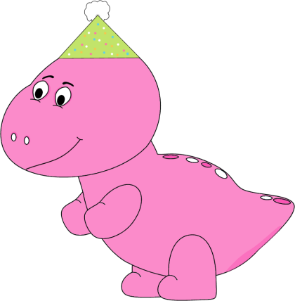 Pink Dinosaur Wearing A Party Hat - Orange And Pink Dinosaur (420x428)