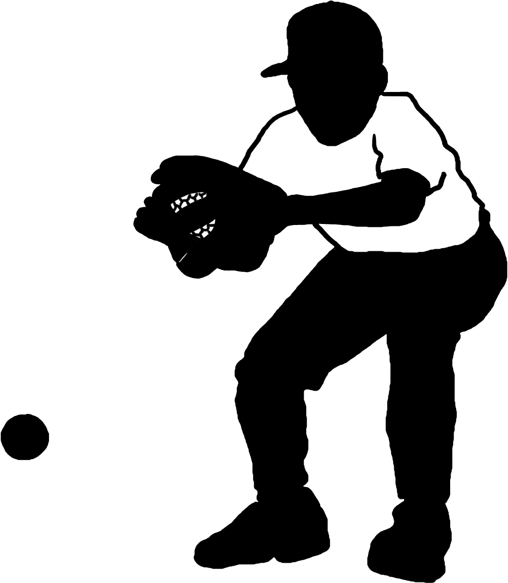 Black Silhouette Of Young Baseball Player, Black White - Baseball Player Silhouette Png (1254x1317)