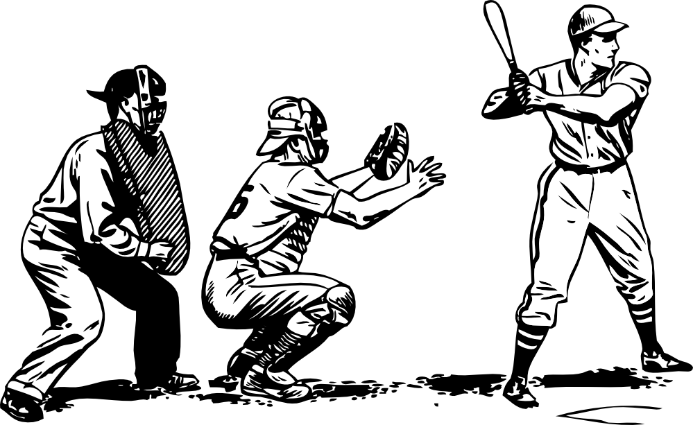 Baseball At Bat Black White Line Art 999px 181 - Playing Baseball Black And White (999x613)