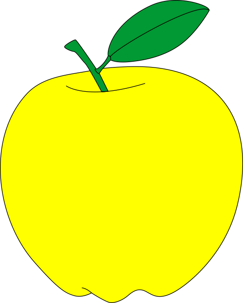 Yellow Apple With Green Leaf Free Vector Clipart - Clip Art (500x624)
