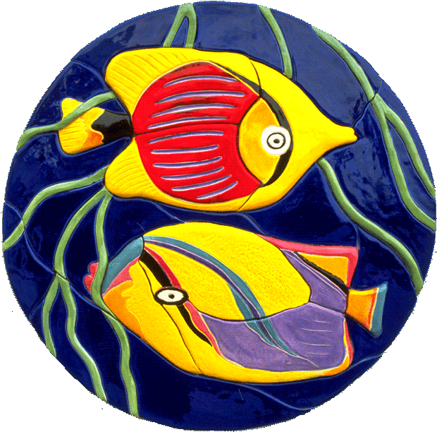 Large Round Abstract High Relief Ceramic Panel Of Two - Soccer (640x629)