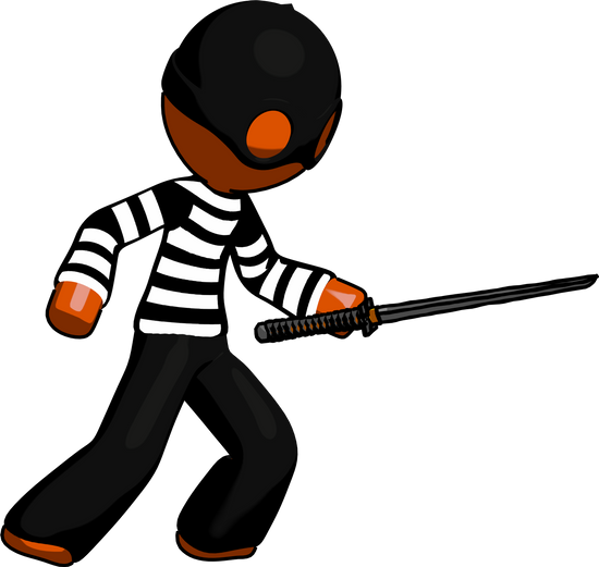 Orange Thief Man Stabbing With Ninja Sword Katana - Katana (550x521)