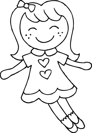 Barbie Doll Clipart Black And White - Baby Doll Clip Art (380x550)
