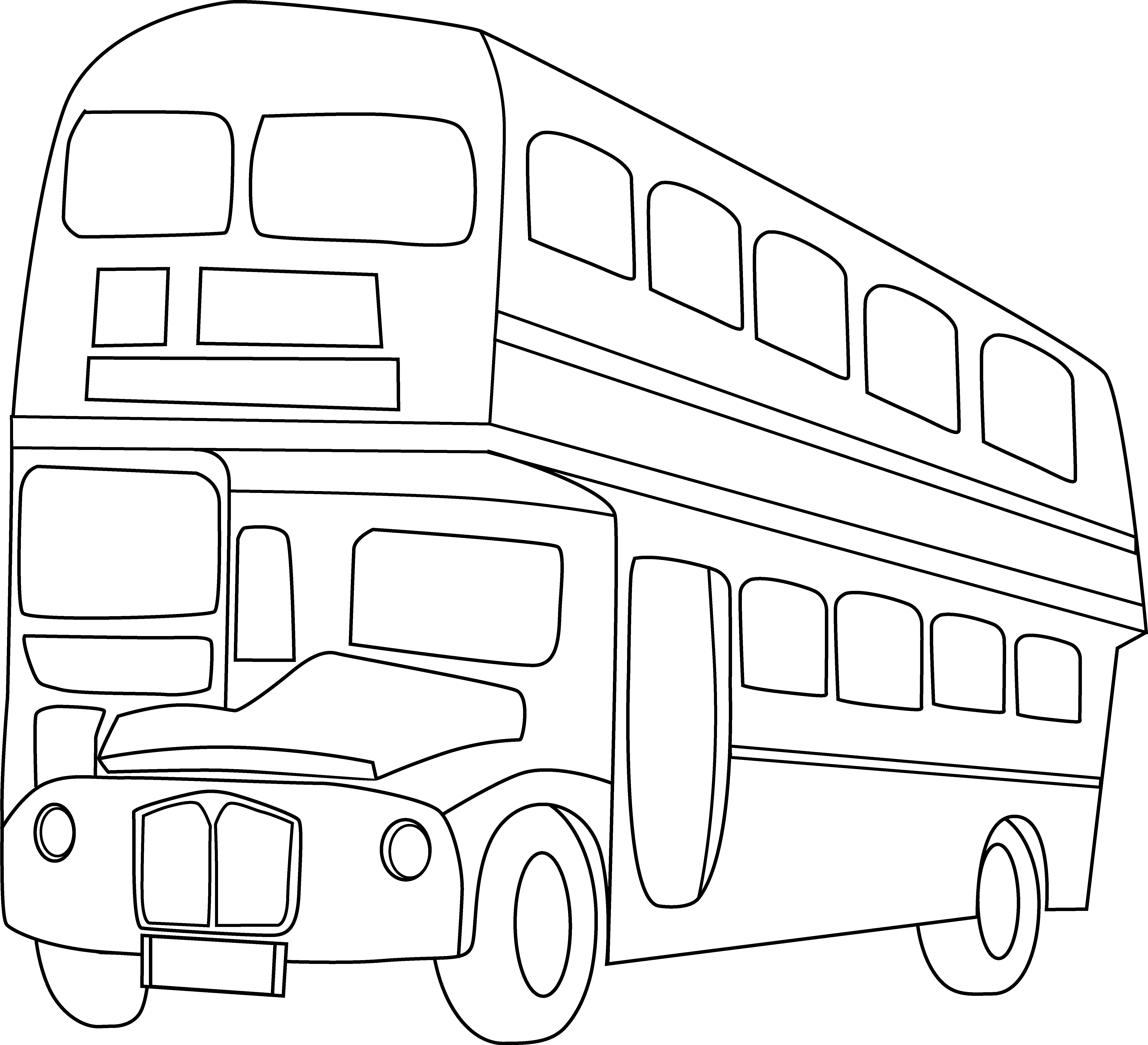 School Bus Black And White Double Decker Bus Clipart - Double Decker Bus Drawing Png (5713x5205)