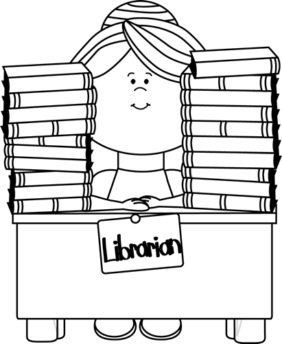 Black And White Librarian Clip Art - Clip Art Black And White Librarian (411x500)