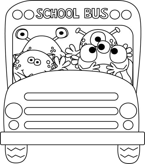 Black And White Monster School Bus - Free Back To School Clipart Black And White (485x550)
