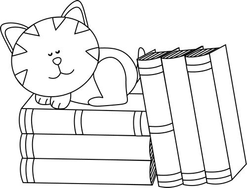 Black And White Cat Sleeping On Books Clip Art - Clip Art (500x381)