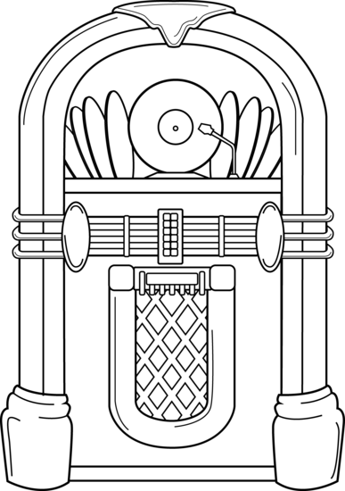 Clip Art And Coloring For - Jukebox Coloring Page (387x550)