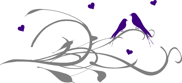 Love Birds On A Branch Clip Art At Clker - Flowers And Birds Heart Wall Art Sticker Decal, Black, (600x275)