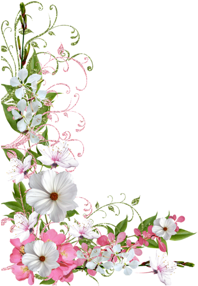 Pink And Green Spring Decor Png Picture Clipart - Flower Border Png (424x600)