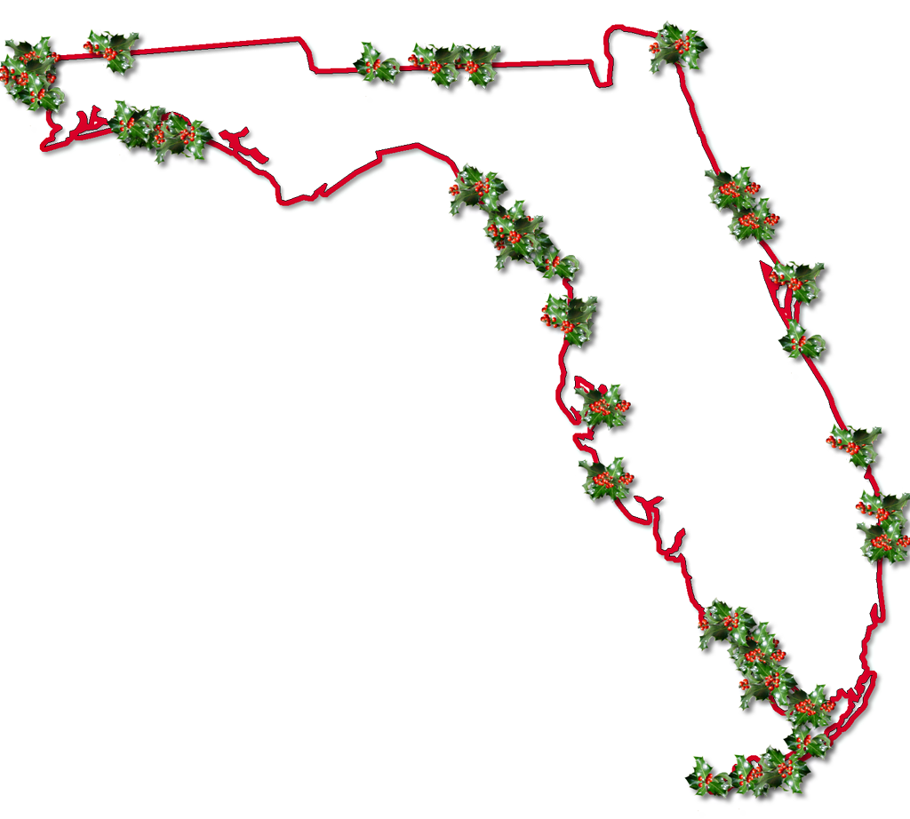 Inner Drop Shadow, And Randomly Placed Holly Leaves - Christmas Clipart Florida (1024x922)