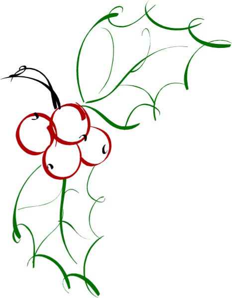 Line Drawing Of Green Holly Leaves With Red Berries - Line Drawing Of Green Holly Leaves With Red Berries (466x597)