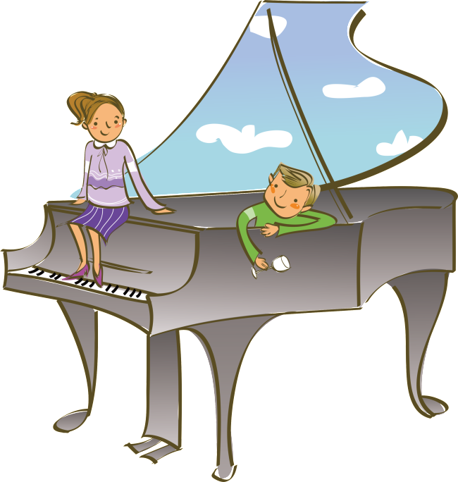 Cartoon Piano Children Play The Piano - Piano (650x684)
