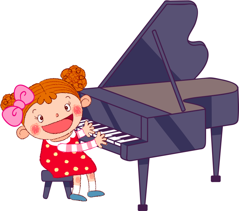 Baby Games Cartoon Illustration - Cartoon Girl Playing Piano (858x736)