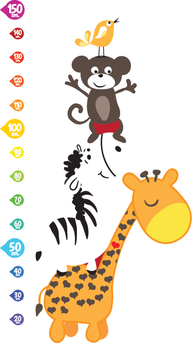 Cartoon Animals Height Wall Stickers - Animal (374x670)