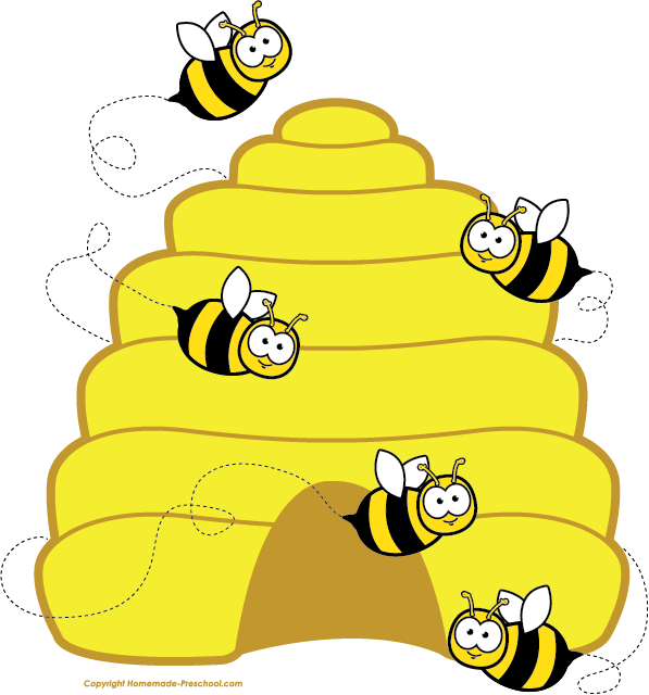 Bumble Bee Bee Clipart - Bees In A Hive Cartoon (597x640)