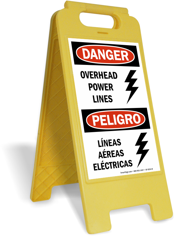 Bilingual Overhead Power Lines Danger Sign - Slippery When Wet Sign (800x800)