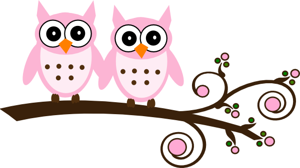 Twin Pink Owls On Branch Clip Art At Clker - Owl Clipart Baby Shower Girl Baby Owls (600x337)