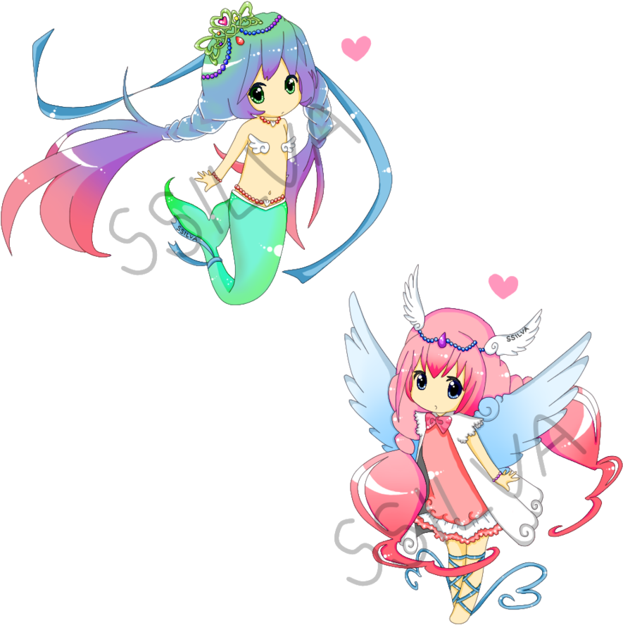Mermaid And Angel Chibi Auction - Anime Angel Chibi Png (894x894)