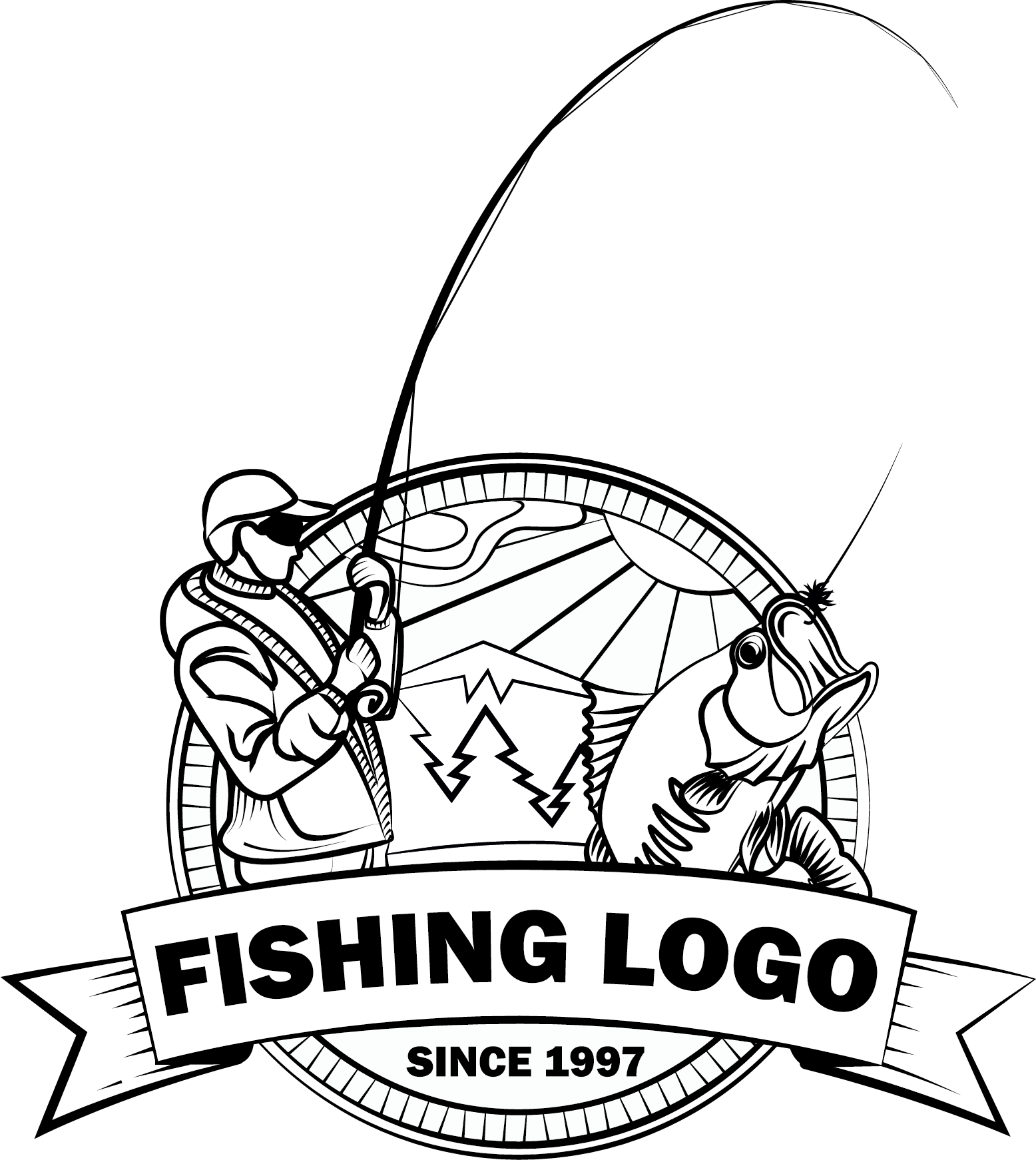 Logo Fishing Fish Hook Angling - Black And White Fishing Logos (1556x1742)