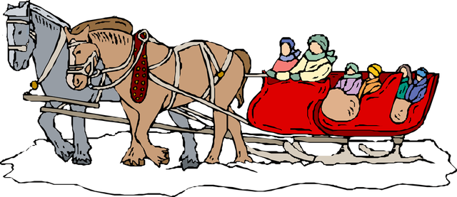 Winter Sleigh Ride Clipart - Horse Sleigh Ride Clipart (640x277)