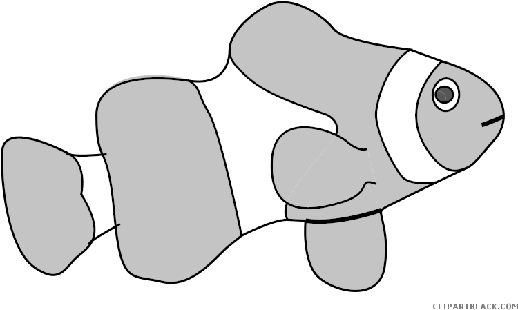 Fish Animal Free Black White Clipart Images Clipartblack - Clown Fish Shower Curtain (800x487)