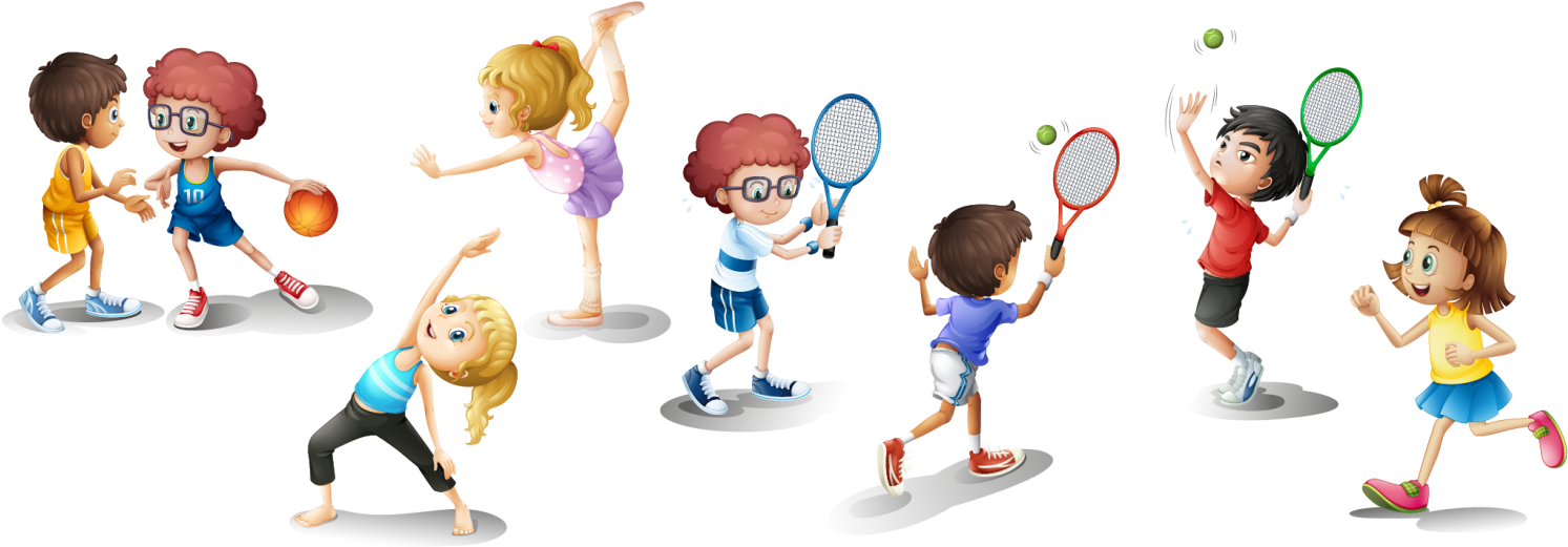 Physical Exercise Child Clip Art - Children Cartoon Play Sport Png (1600x584)