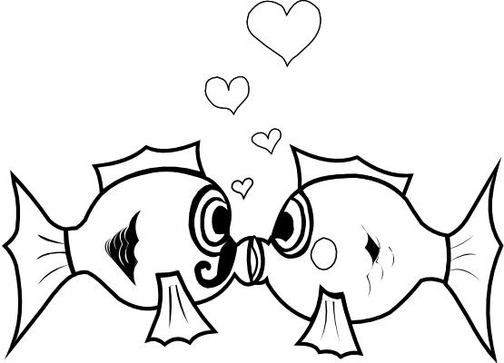 Fish Love Sheet Page Black White Clipartist - 2 Fish Clipart Black And White (555x400)